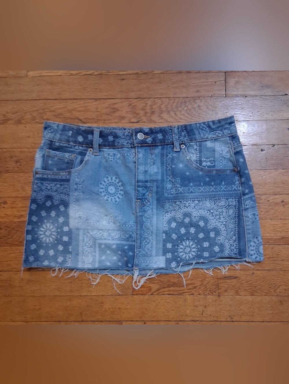 No Boundaries Blue Patchwork Denim Mini Skirt